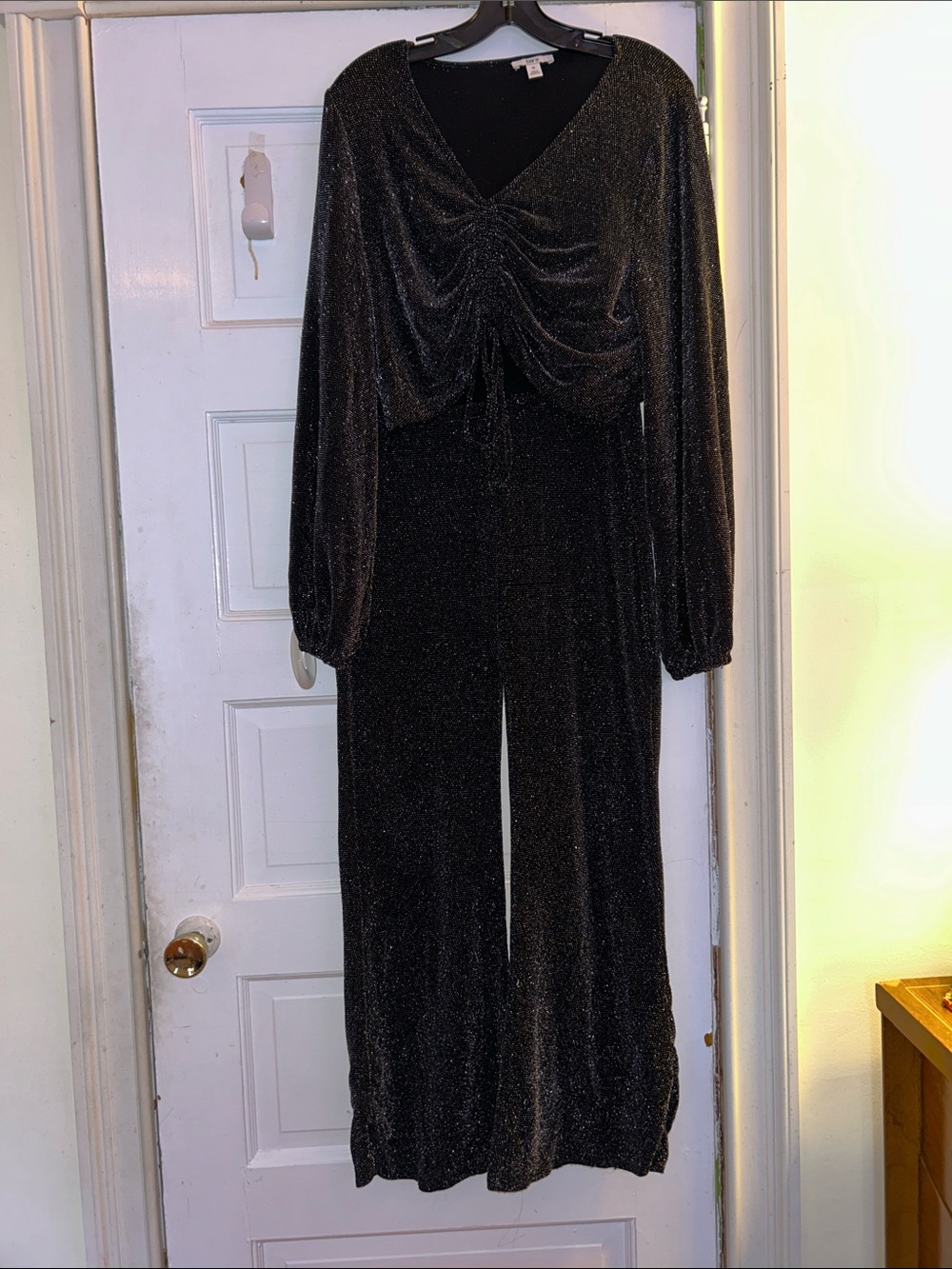 Women's Black Shimmer Set with Ruched V-Neck